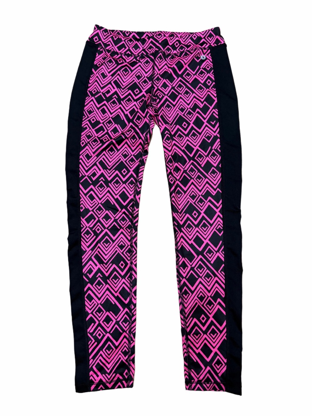 Xersion Girls XL 16 Black Hot Pink Geometric Print Quick-Dri Athletic Leggings